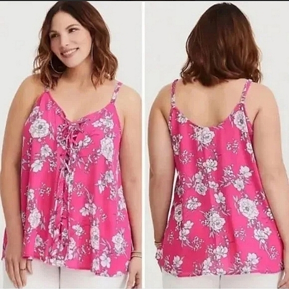 💜 2/$36 💜Torrid Hot Pink Sophie Georgette Lace-up Swing Cami - Picture 3 of 12